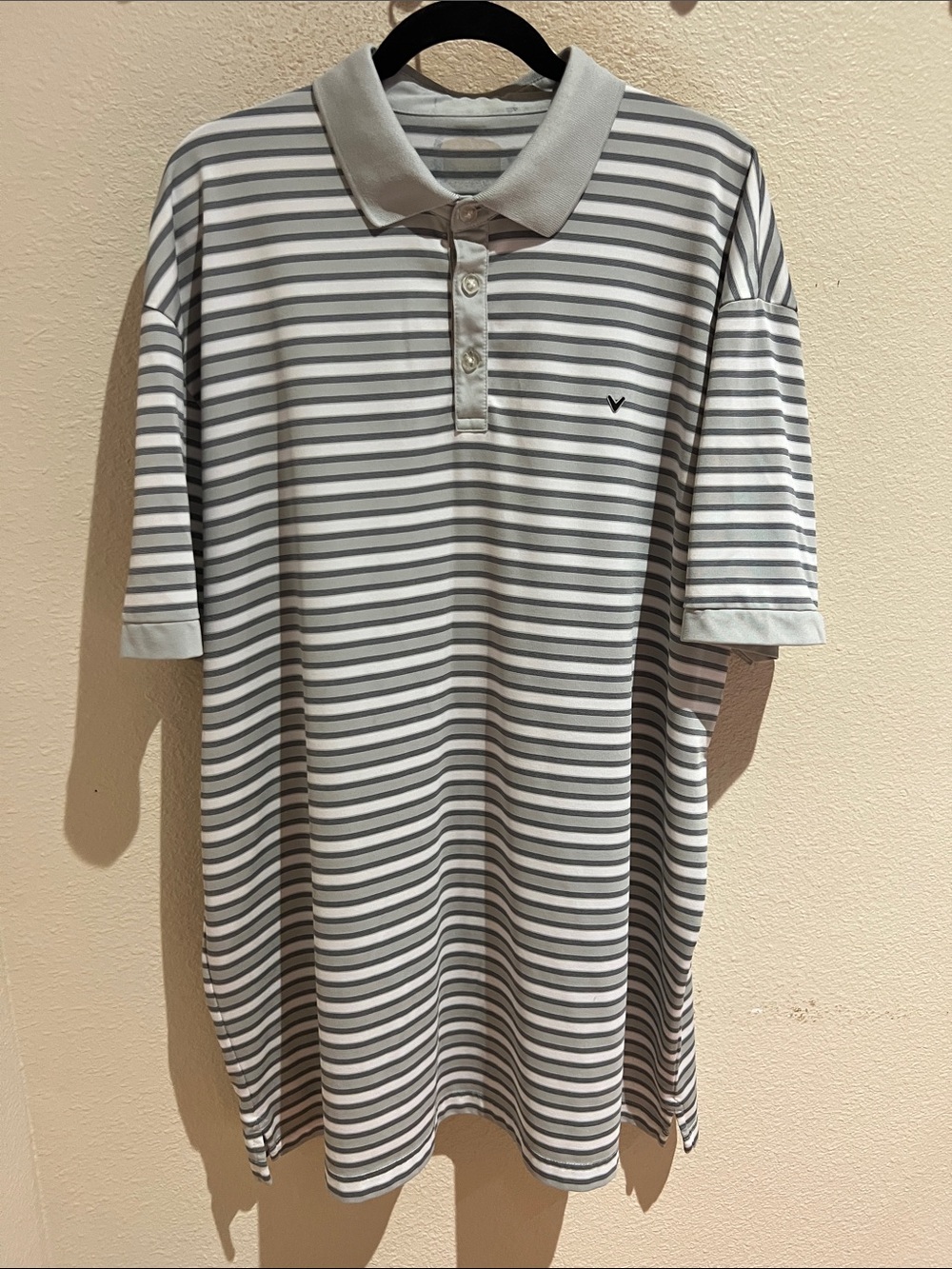 Callaway Men's Short Sleeve Polo Shirt - White & Gray Stripes